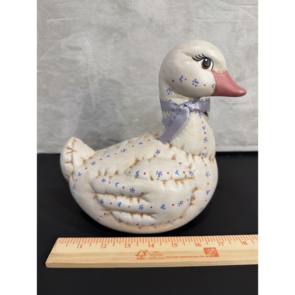 Vtg Ribbon Duck Lg 1982 Kimple Ceramic Garndmacore Cottagecore Quilted Folk Art - Picture 3 of 9